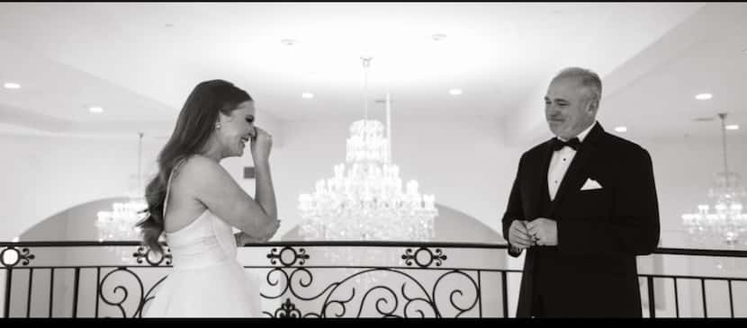 Joey McGuire (right) gets emotional while delivering a rehearsal dinner toast to his...