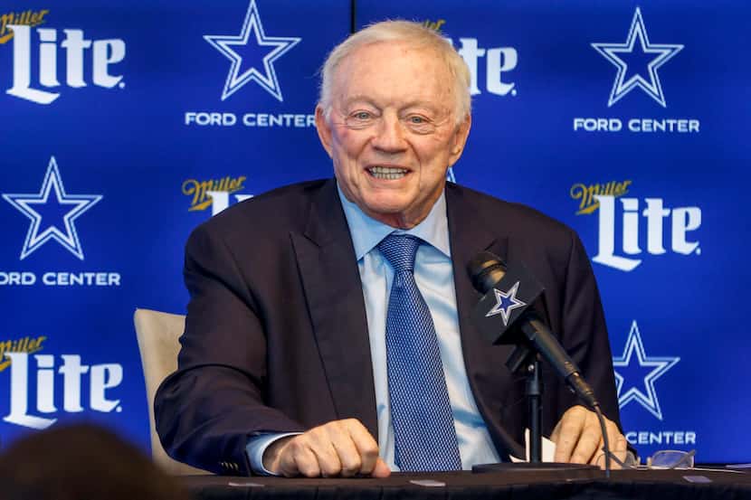 Dallas Cowboys owner, president and general manager Jerry Jones speaks to reporters during...