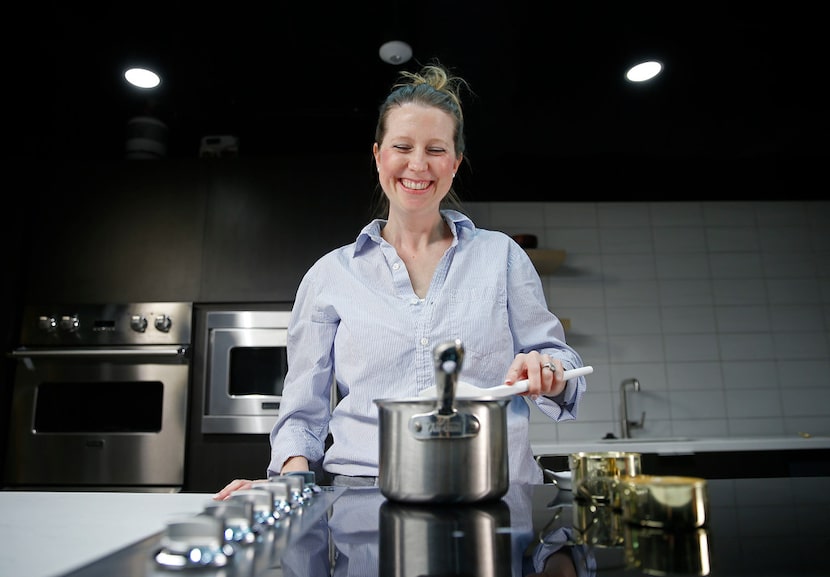 Rebecca White stirs the cream while she demonstrates how to make peanut butter and jelly...