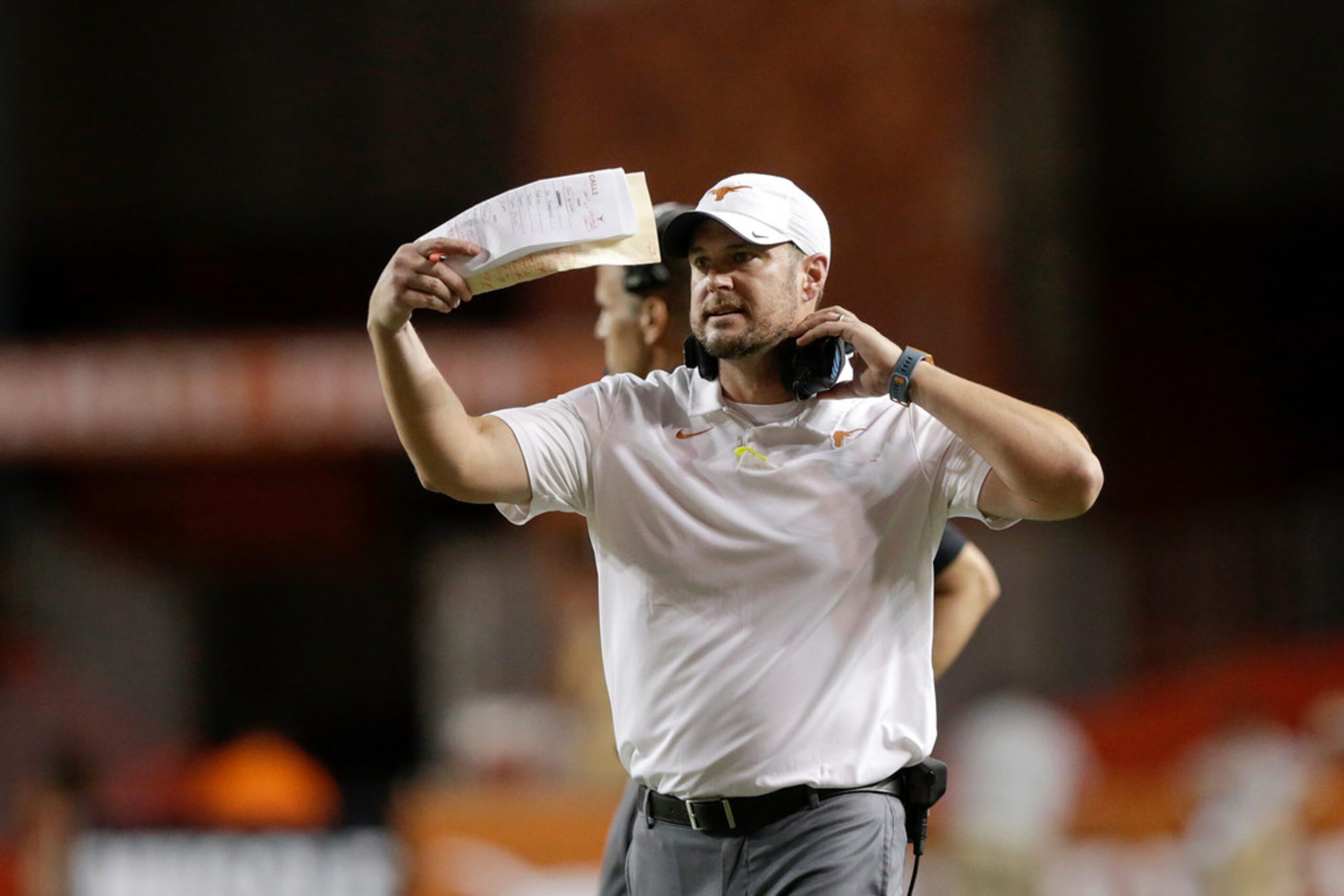 AUSTIN, TX - SEPTEMBER 21:  Head coach Tom Herman of the Texas Longhorns reacts in the...