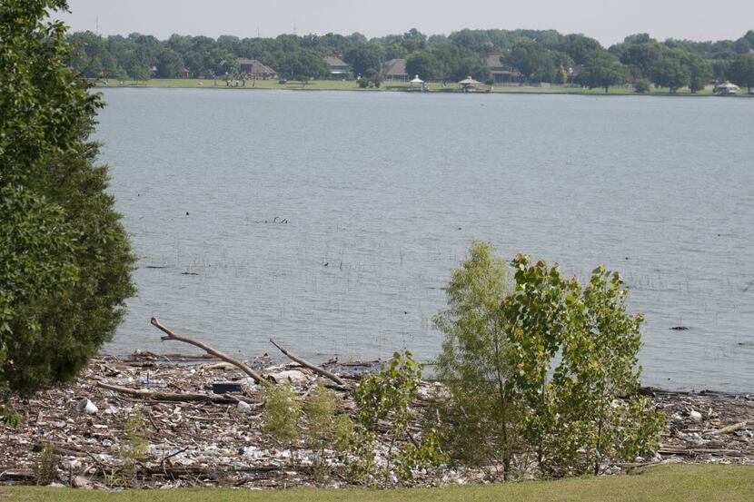 Trash and debris litter Lake Ray Hubbard in 2015.