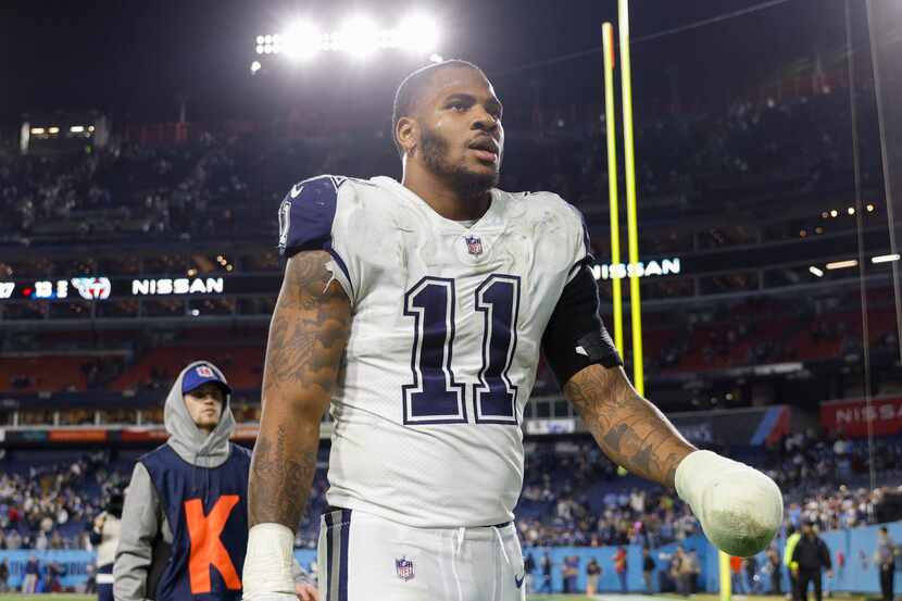 Dallas Cowboys linebacker Micah Parsons (11) walks off the field after an NFL game against...