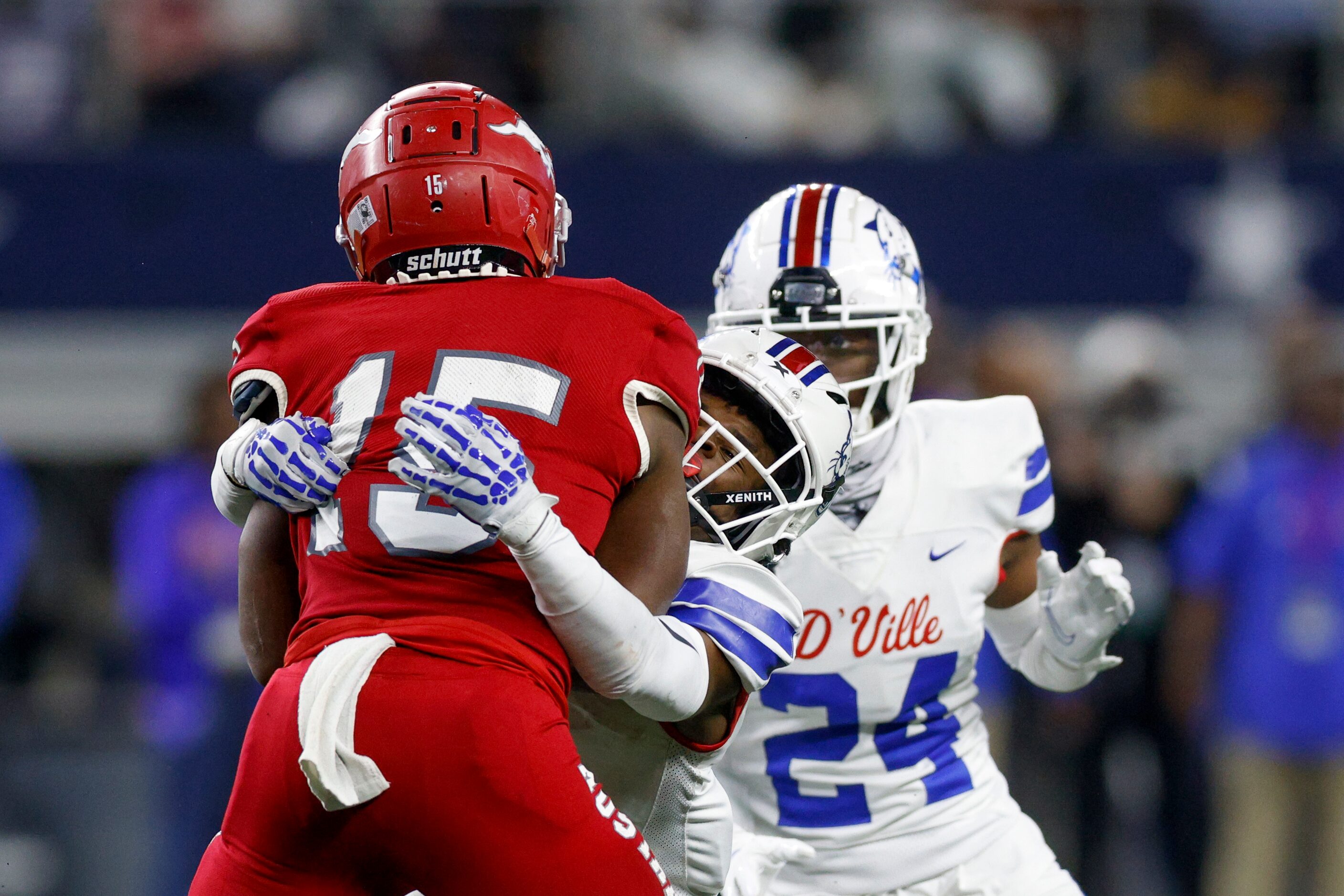 Duncanville defensive back Da'Myrion Coleman (6) tackles Galena Park North Shore quarterback...