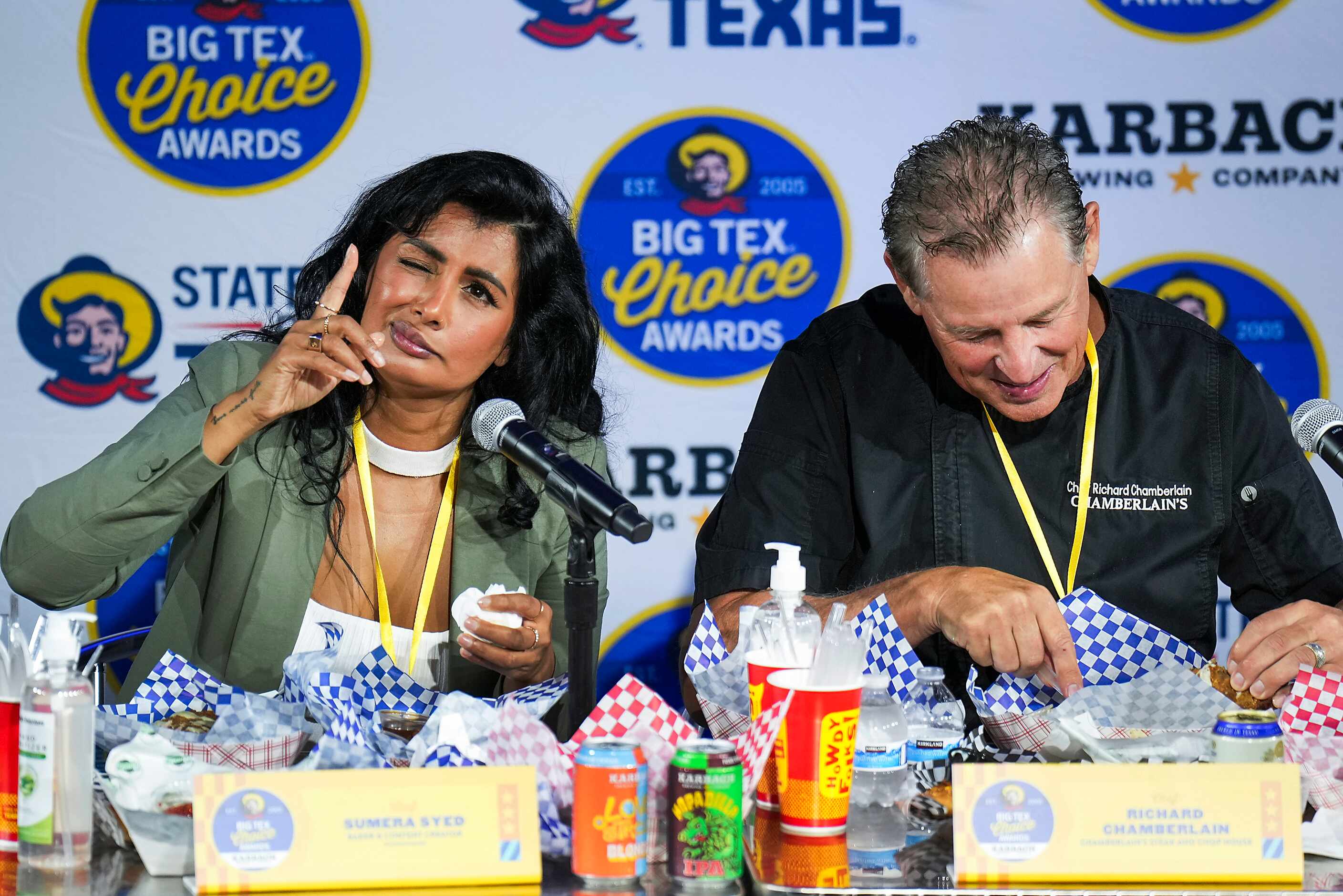 Judges Sumera Syed and Richard Chamberlain sample Turkey Ribs! by Abel Gonzales at the 2023...