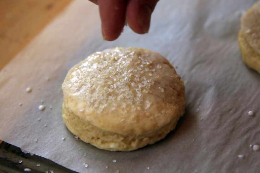 When making shortcake, brush each round with some half-and-half and sprinkle with sparkling...