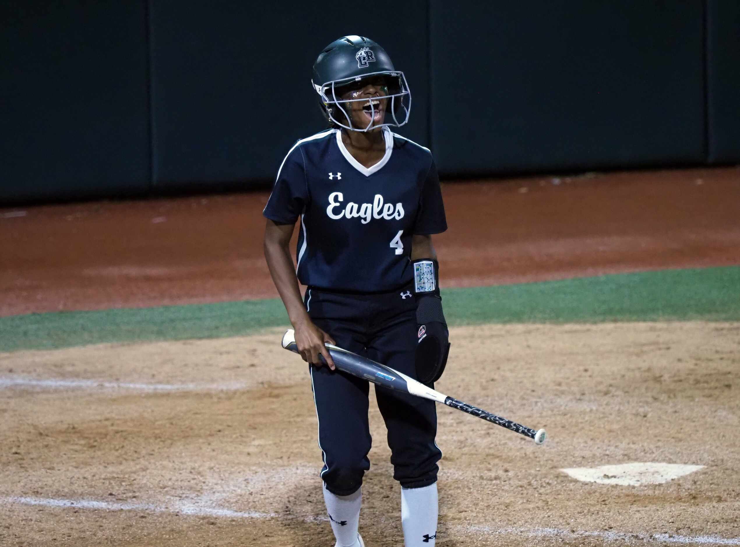 Mansfield Lake Ridge baserunner Kassidy Chance reacts after scoring a run against Northside...