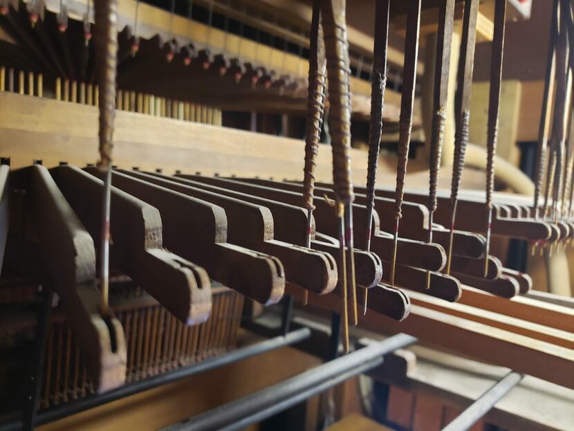 The inner workings of Good Shepherd's 1907 Gratian organ, photographed during Jim Lane's...