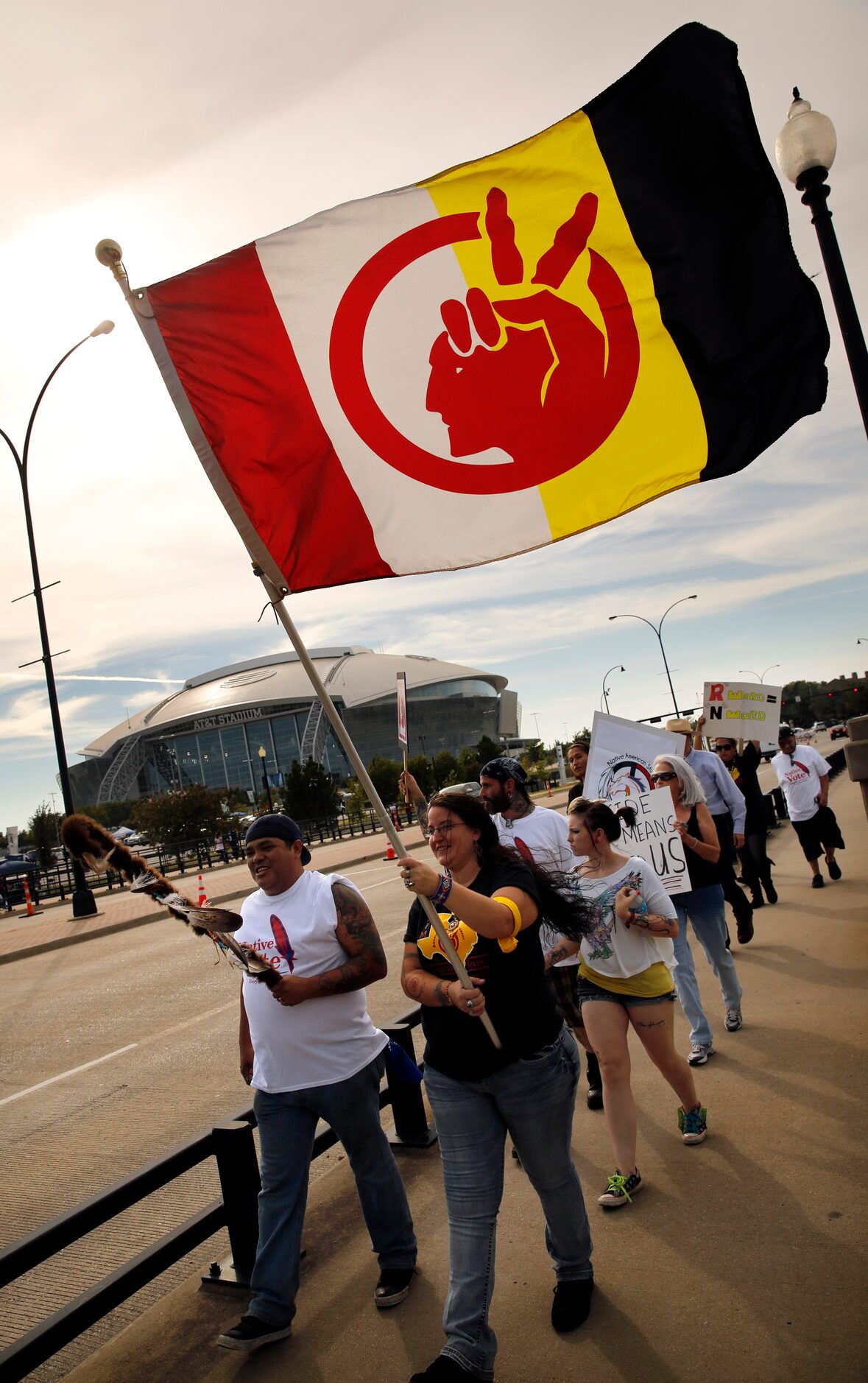 Cantan Sa Winyan (right) and Robert Leonard of the Lakota Nation joined two dozen others for...