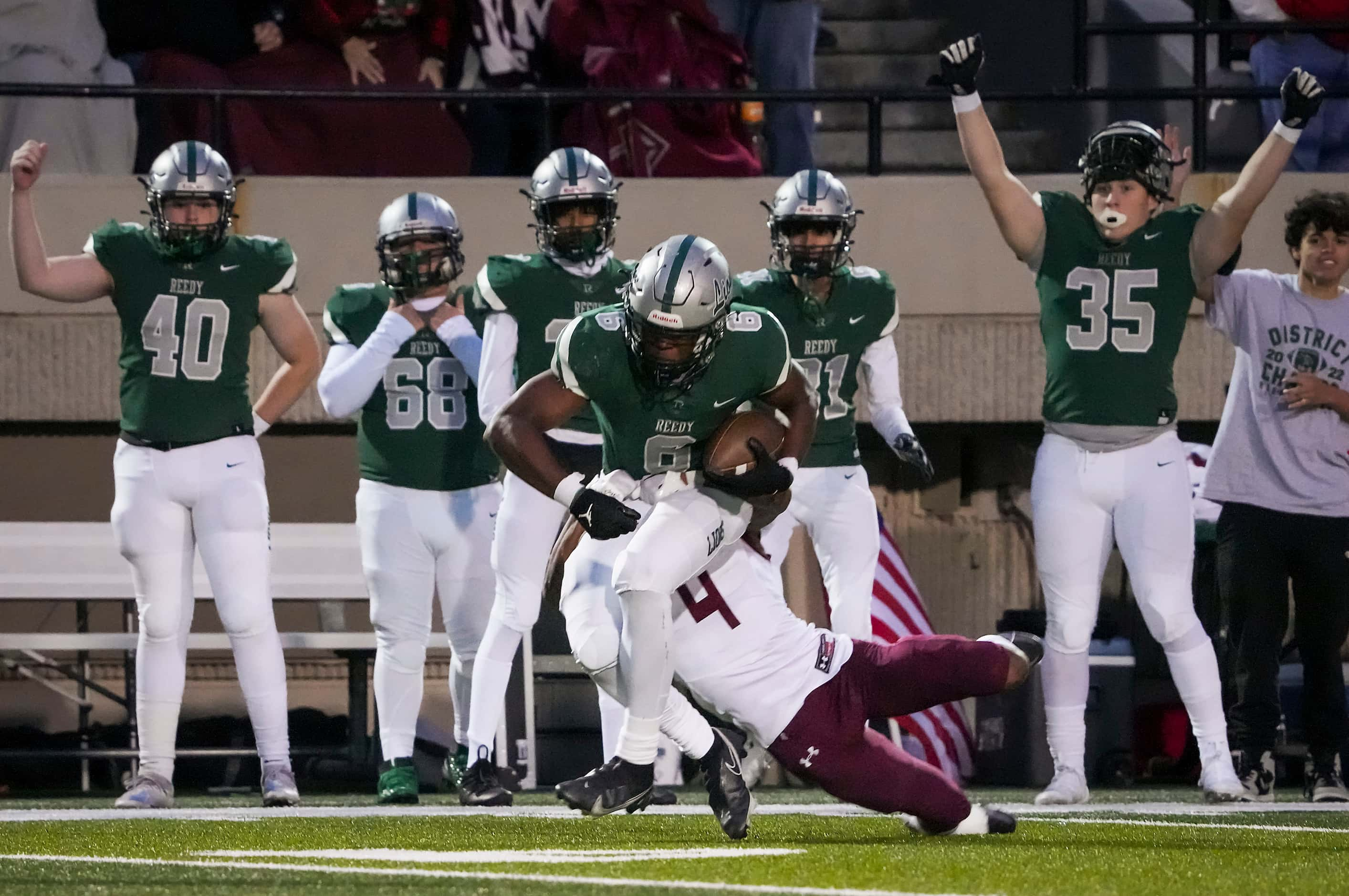 Frisco Reedy tight end Joshua Goines (6) picks up a first down on a 4th-and-10 play during...