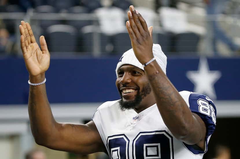 Dallas Cowboys wide receiver Dez Bryant (88) blows a kiss to the crowd prior to the kickoff...