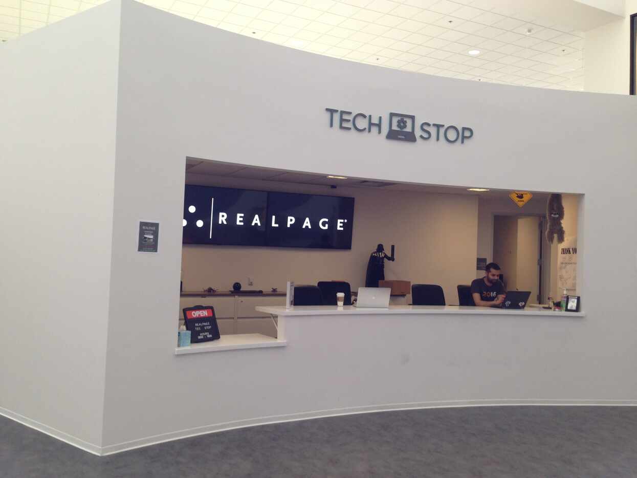RealPage's tech services desk is located in a high traffic area across from the cafeteria.