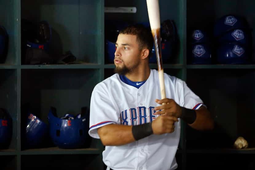 Round Rock Express Rougned Odor grips a bat in a game against the Omaha Storm Chasers at...