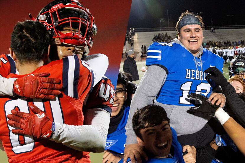 Members of Frisco Centennial (left) and Hebron (right).