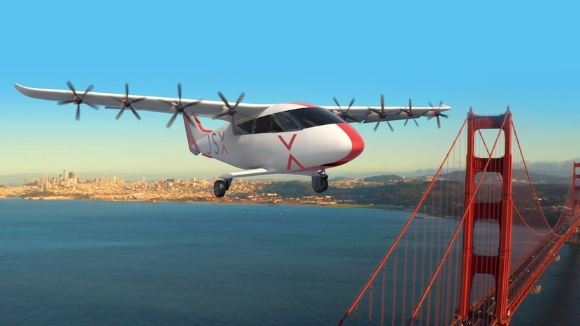 Rendering of the Electra eSTOL 9-seat hybrid-electric aircraft in JSX livery.