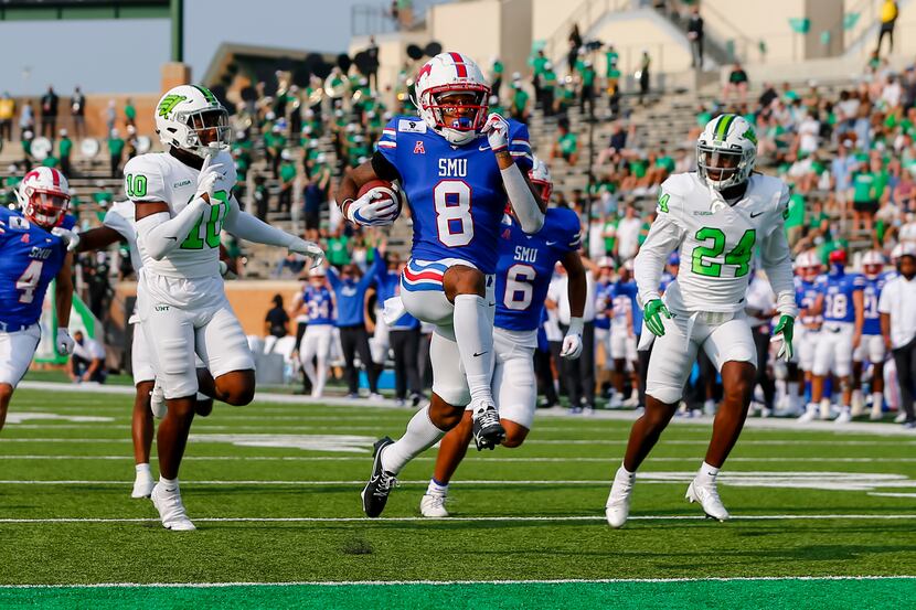 DENTON, TX - SEPTEMBER 19: Southern Methodist Mustangs wide receiver Reggie Roberson Jr. (8)...