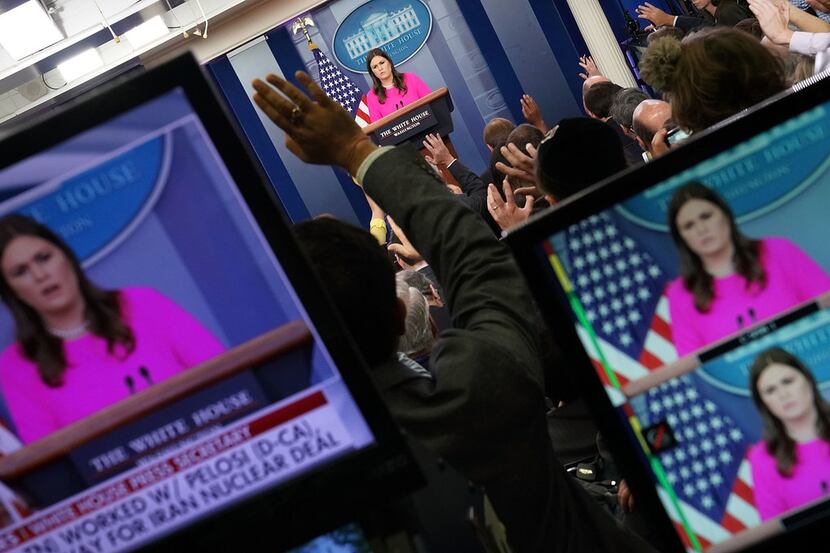 White House Press Secretary Sarah Huckabee Sanders conducts a news conference in the Brady...