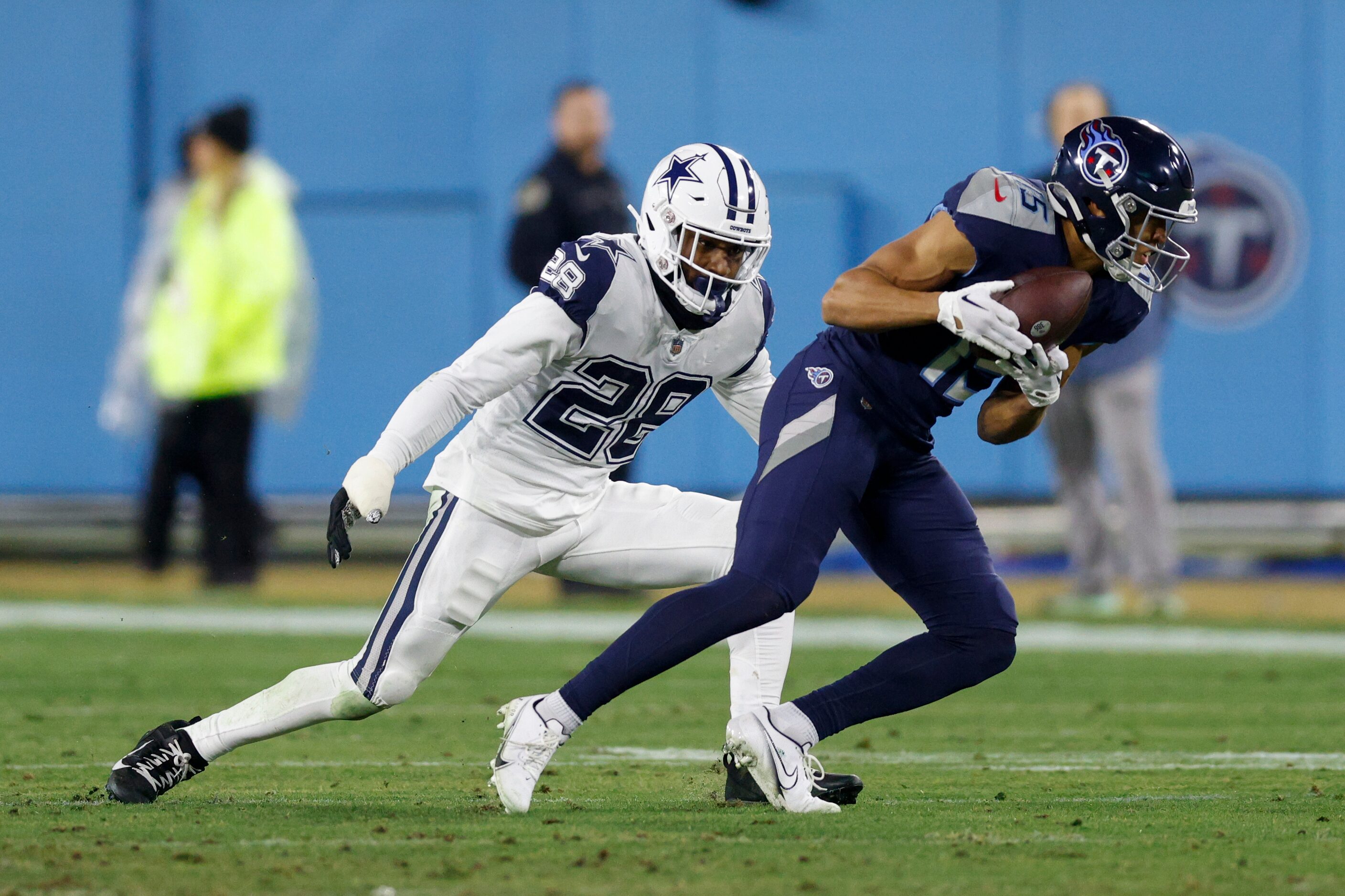 Tennessee Titans wide receiver Nick Westbrook-Ikhine (15) makes a catch ahead of Dallas...