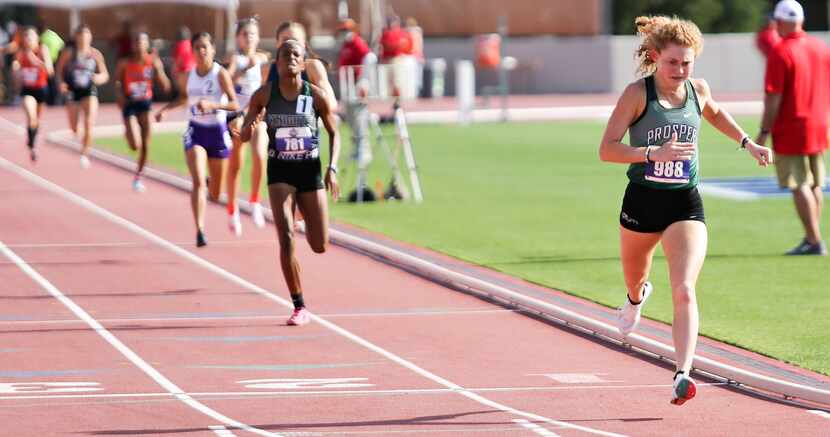 Prosper's Aubrey O'Connell places first in the 6A girls 800 meter run during the UIL state...