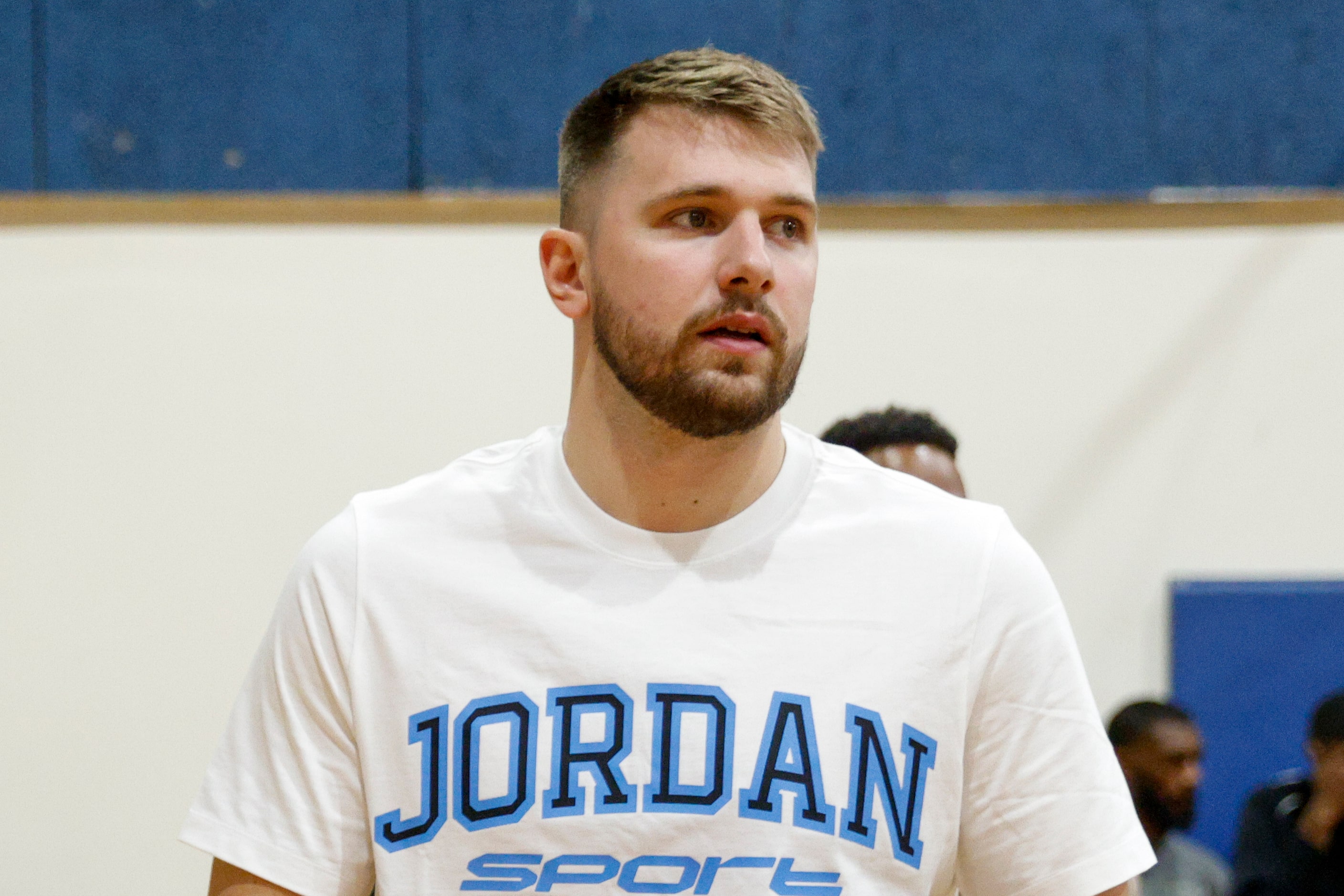 Dallas Mavericks guard Luka Doncic watches a children’s basketball clinic, Friday, Oct. 18,...