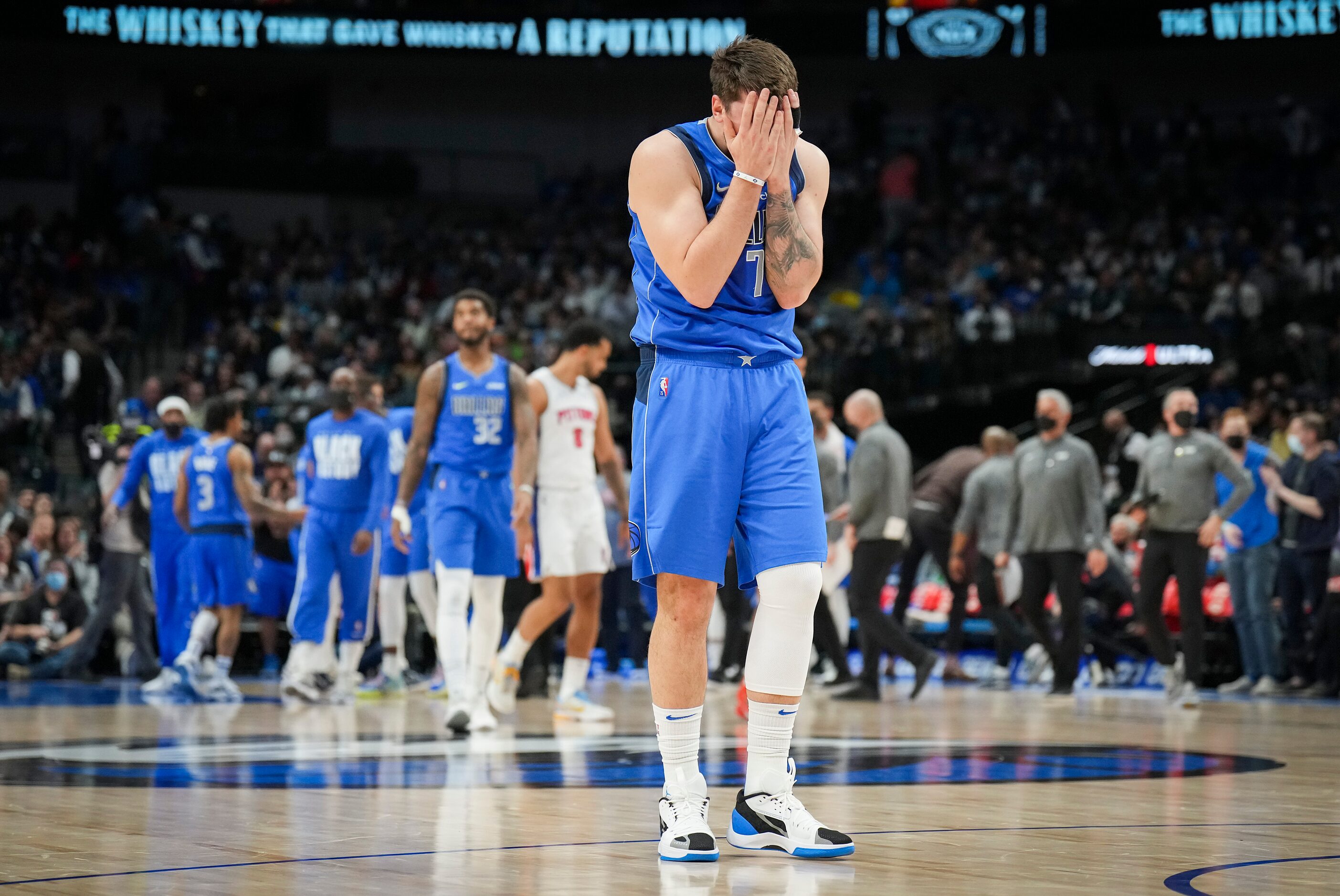 Dallas Mavericks guard Luka Doncic (77) reacts after missing a shot a the final buzzer of...