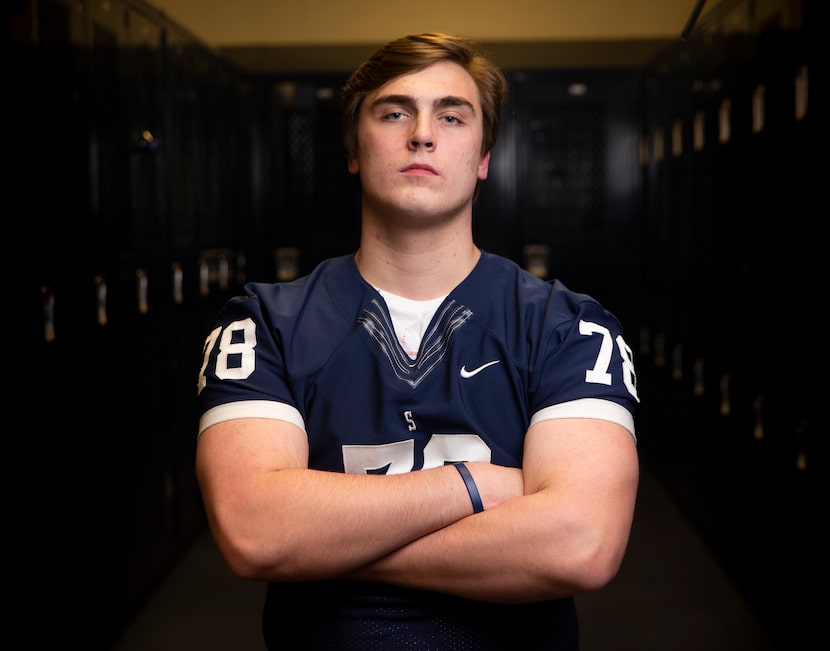 Fort Worth All Saints offensive lineman Tommy Brockermeyer poses for a portrait on Jan. 30,...