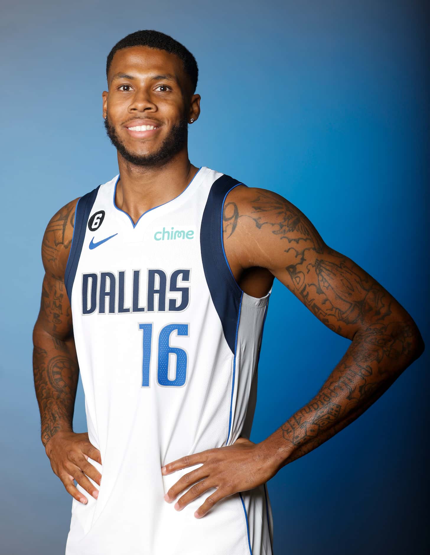 Dallas Mavericks’ D.J. Stewart Jr. is photographed during the media day at American Airlines...