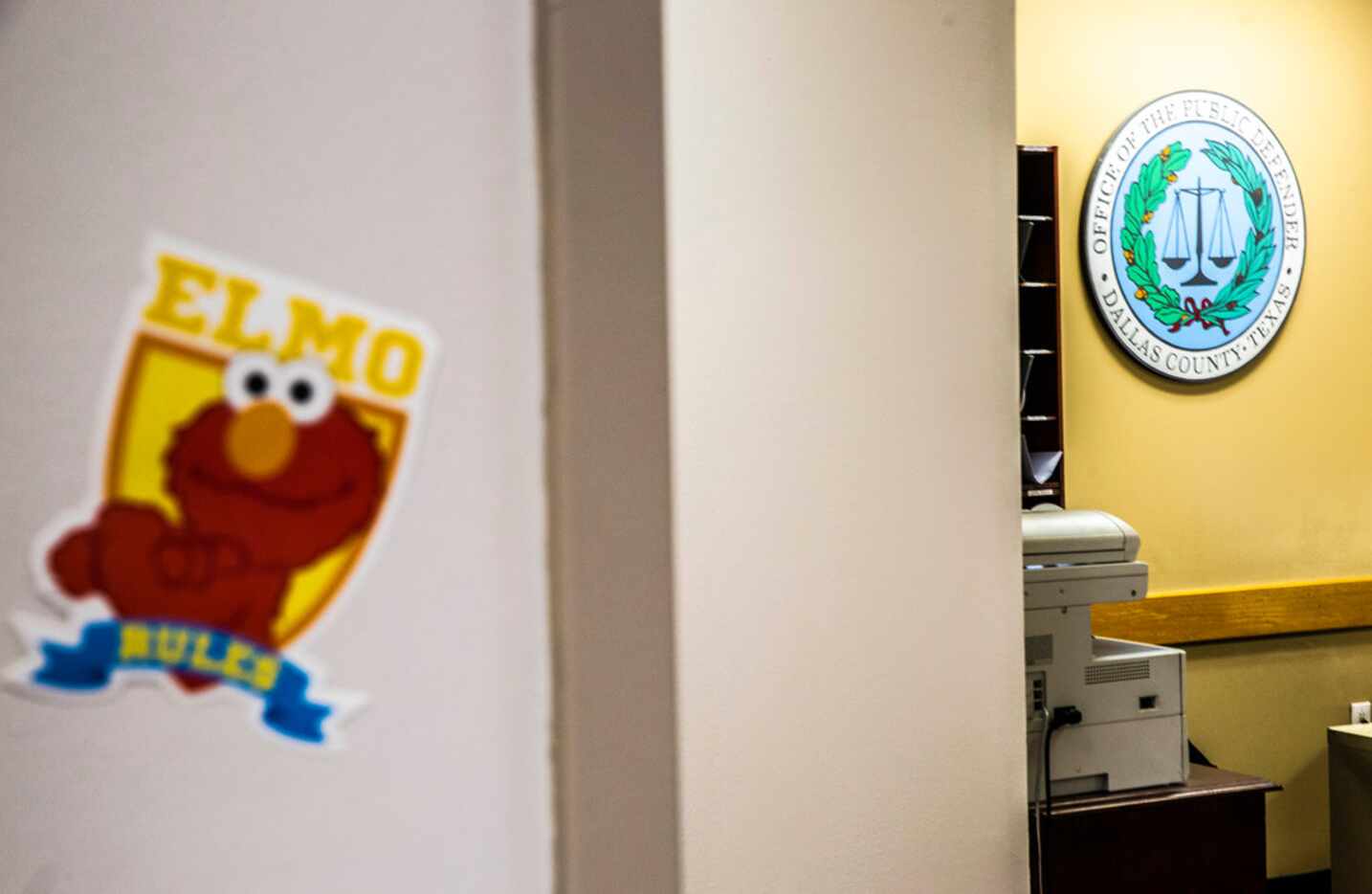 A Sesame Street-themed play room in the Dallas County Public Defender's office at the Frank...