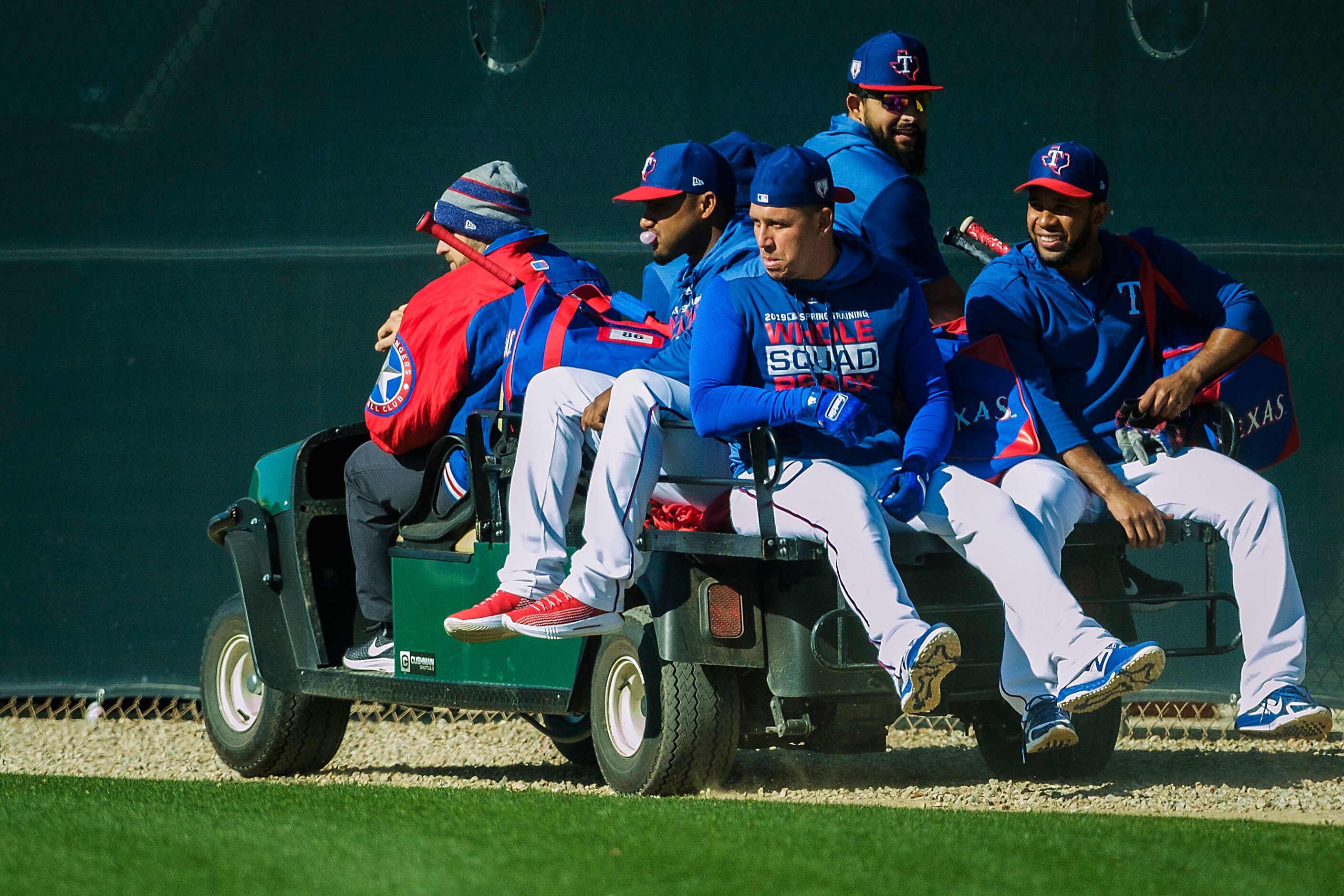 Texas Rangers infielder Andy Ibanez (from left) third baseman Asdrubal Cabrera, second...