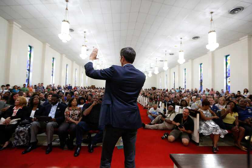 Beto O'Rourke speaks to the crowd during the South Dallas with Beto! event at Good Street...