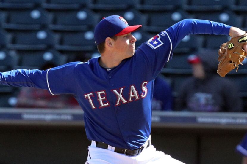 Texas pitcher Nick Tepesch during a the  Rangers spring training game in Surprise, Ariz., in...