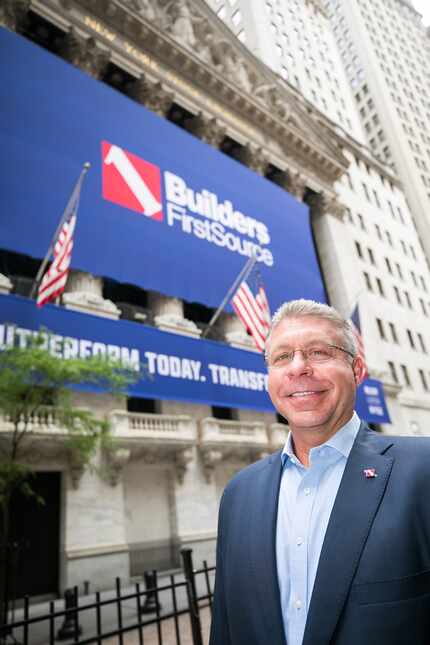 Builders FirstSource CEO Dave Flitman outside the New York Stock Exchange. 