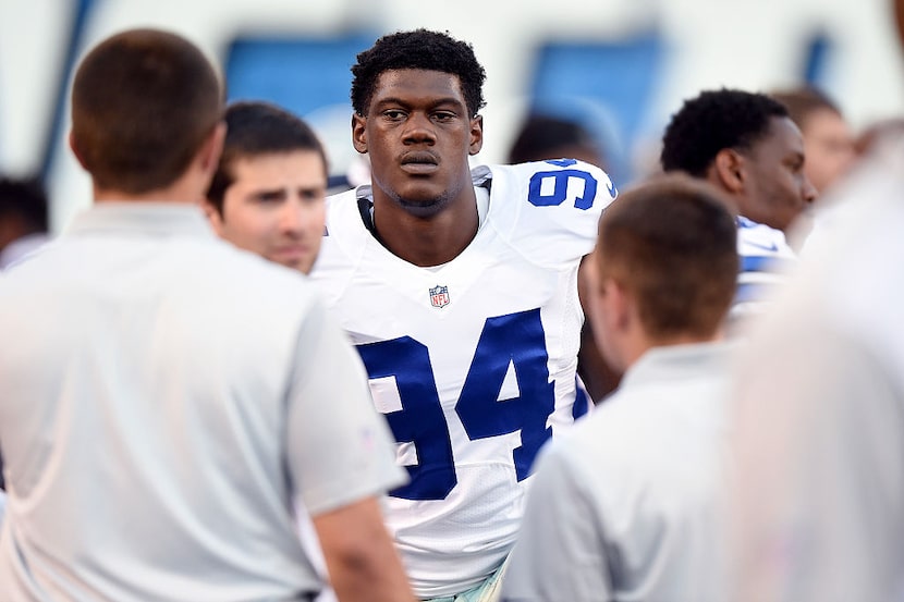 SAN DIEGO, CA - AUGUST 13:   Randy Gregory #94 of the Dallas Cowboys on the sidelines before...