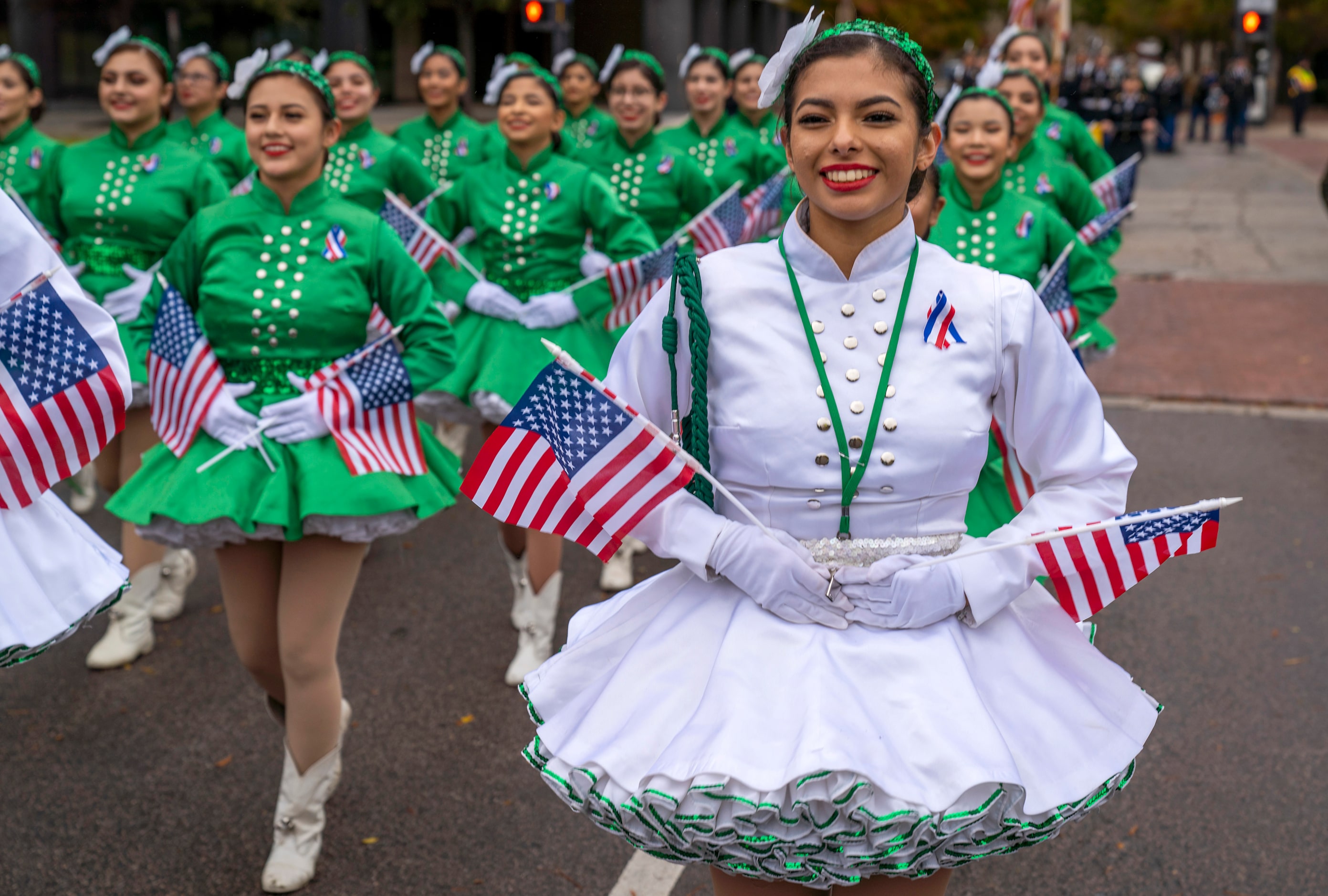 Members of the Bryan Adams High School Belles march in The Greater Dallas Veterans Day...