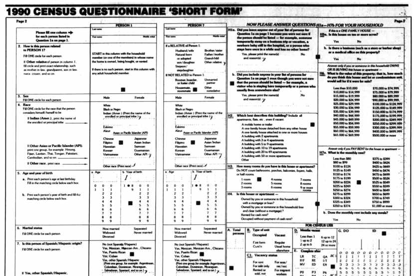 1990 census 'short form' as it appeared in the Feb. 12, 1990 edition of The Dallas Morning...
