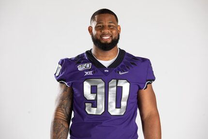 Texas Christian University Football #90 Ross Blacklock photographed at TCU in Fort Worth,...