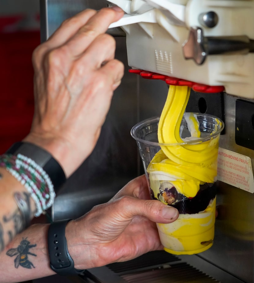 Owner Katherine Clapner prepares a “Sundae on Whim” at Dude Sweet Chocolate in Oak Cliff