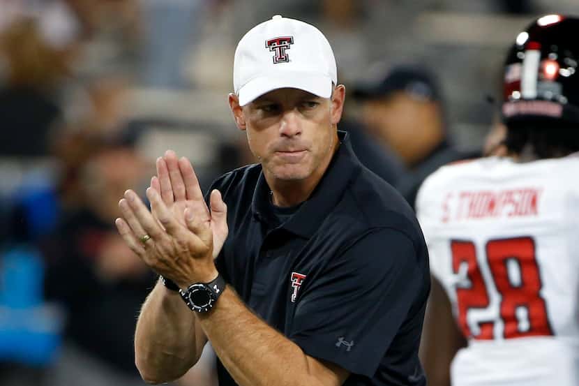 Texas Tech head coach Matt Wells prior to an NCAA college football game against Arizona,...