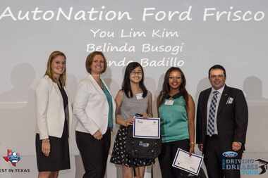  Youlim Kim and Belinda Busogi, winners of 2015 Ford Driving Dreams scholarships, with...