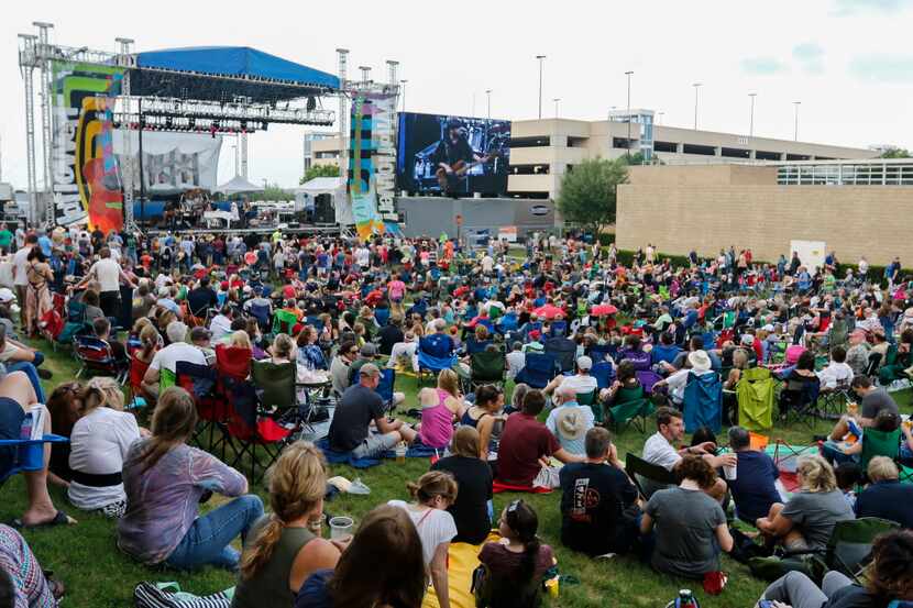 The crowd gathers for singer Leon Russell's performance on the Amphitheater Stage at the...