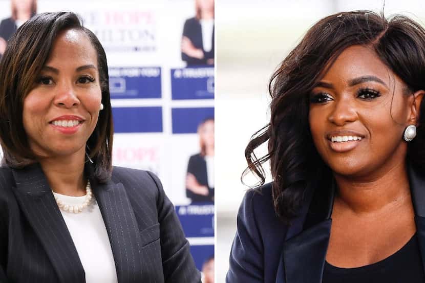 Jane Hamilton (left) and Jasmine Crockett are in the May 24, 2022, Democratic runoff to...