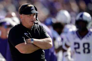 FILE - In this Oct. 19, 2019, file photo, TCU coach Gary Patterson watches during the first...