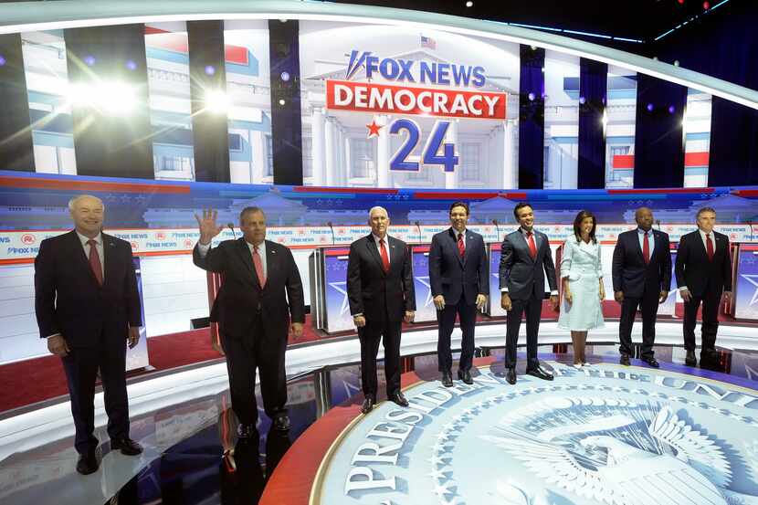 Republican presidential candidates, from left, former Arkansas Gov. Asa Hutchinson, former...