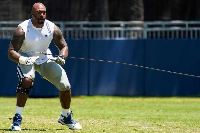 Dallas Cowboys offensive lineman Tyron Smith works on conditioning after a training camp...