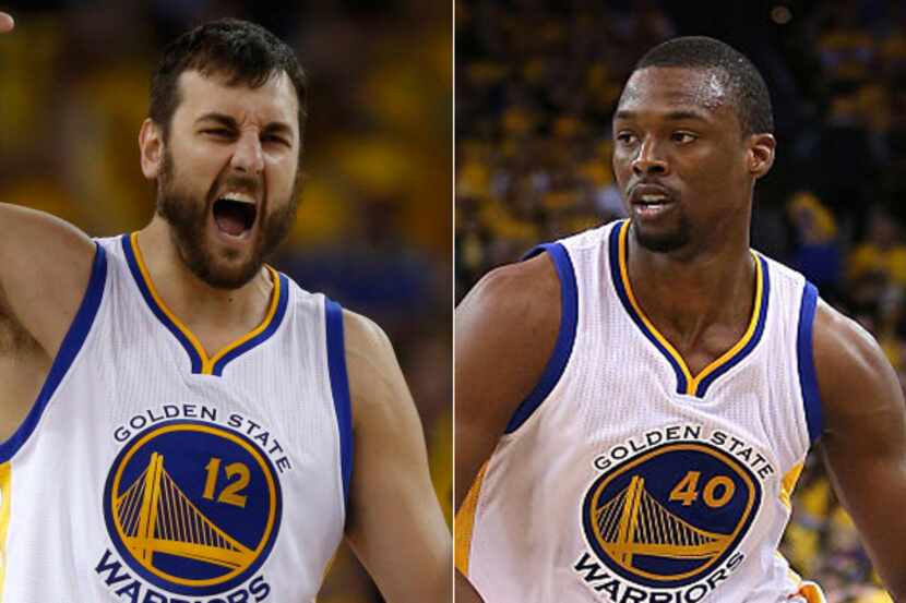 Andrew Bogut (left) and Harrison Barnes.