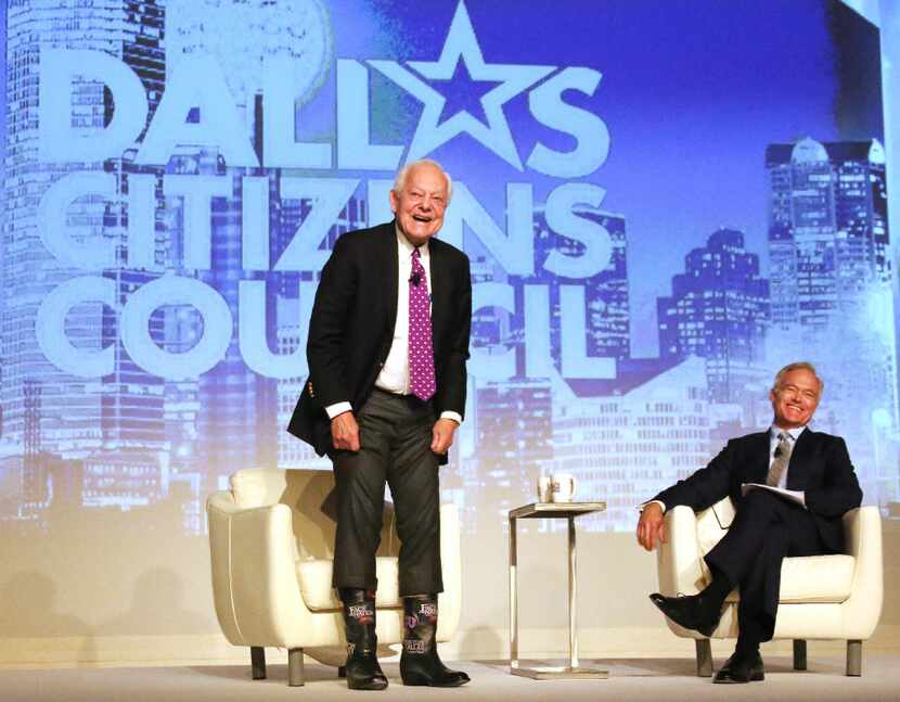 In this 2016 file photo, Bob Schieffer shows off his custom made boots with logos as CBS...