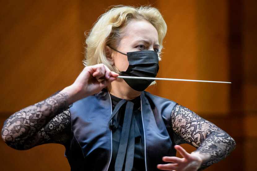 Guest conductor Anna Skryleva leads the Fort Worth Symphony Orchestra in Mussorgsky's Night...