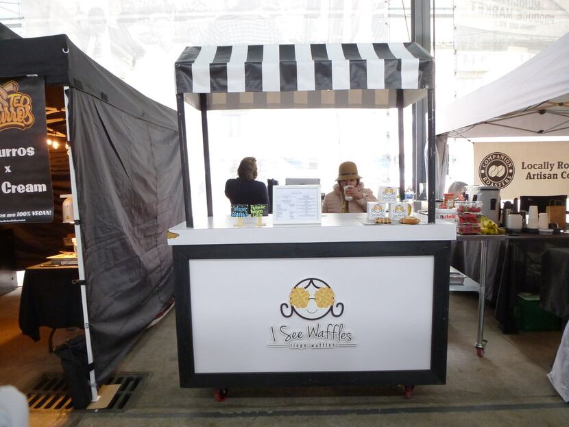 I See Waffles, with its cute stand, brings Belgian waffles to the Dallas Farmers Market.