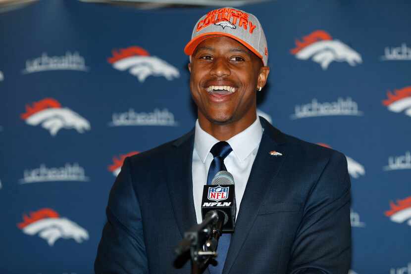 Denver Broncos second-round selection in the NFL Draft, wide receiver Courtland Sutton from...