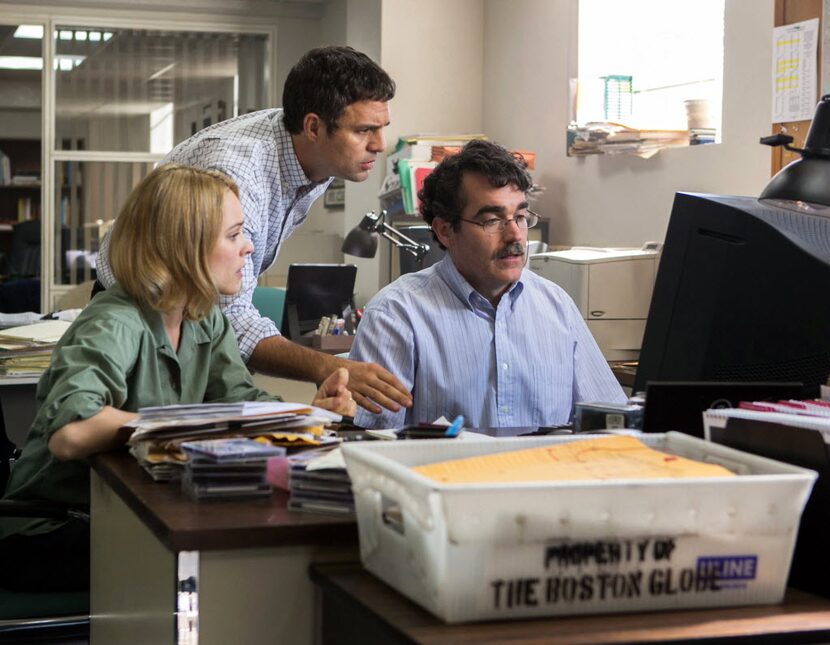 Rachel McAdams, from left, as Sacha Pfeiffer, Mark Ruffalo as Michael Rezendes and Brian...