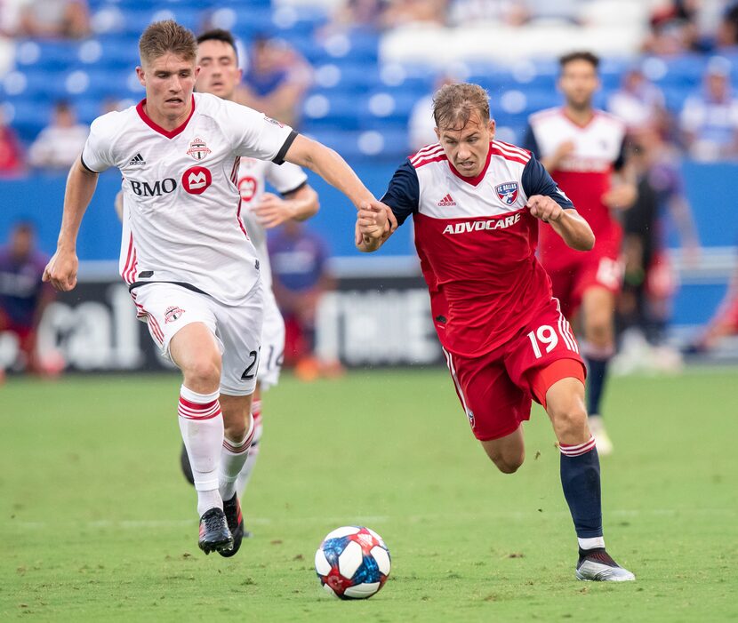 DALLAS, TX - JUNE 22: Paxton Pomykal breaks loose in the MLS soccer game between FC Dallas...